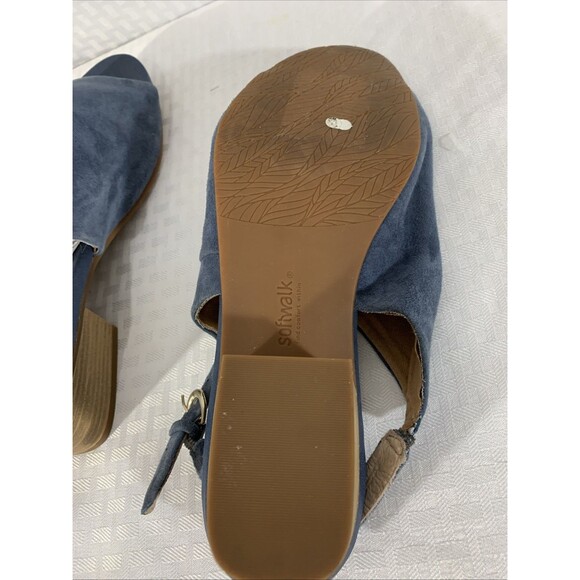Softwalk Pomona Sandals Heels Womens 10 Blue Suede Leather Sling back - Picture 7 of 7